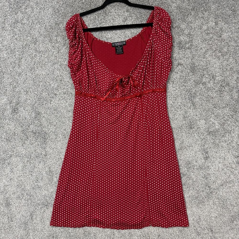 The Pyramid Collection Dress M Red White Polka Dot Fit Flare Bow Coquette Retro